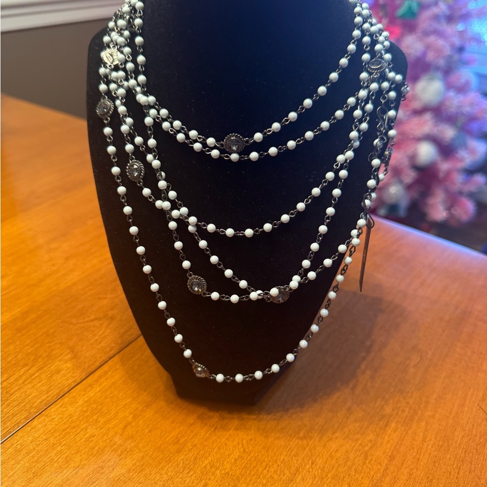 VSA Virgins Saints & Angels Magdalena + Wrap Necklace Set Pale Blue Gunmetal NWT